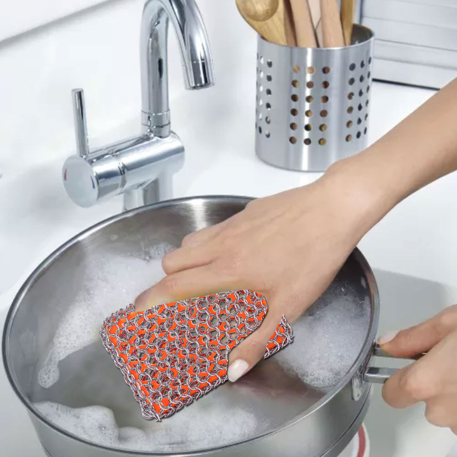 Cast Iron Cleaner & Emery Silicone Chainmail Scrubber Stainless Steel Scraper Steel Rust Remover Scraper Kit Cleaning Tools#g30