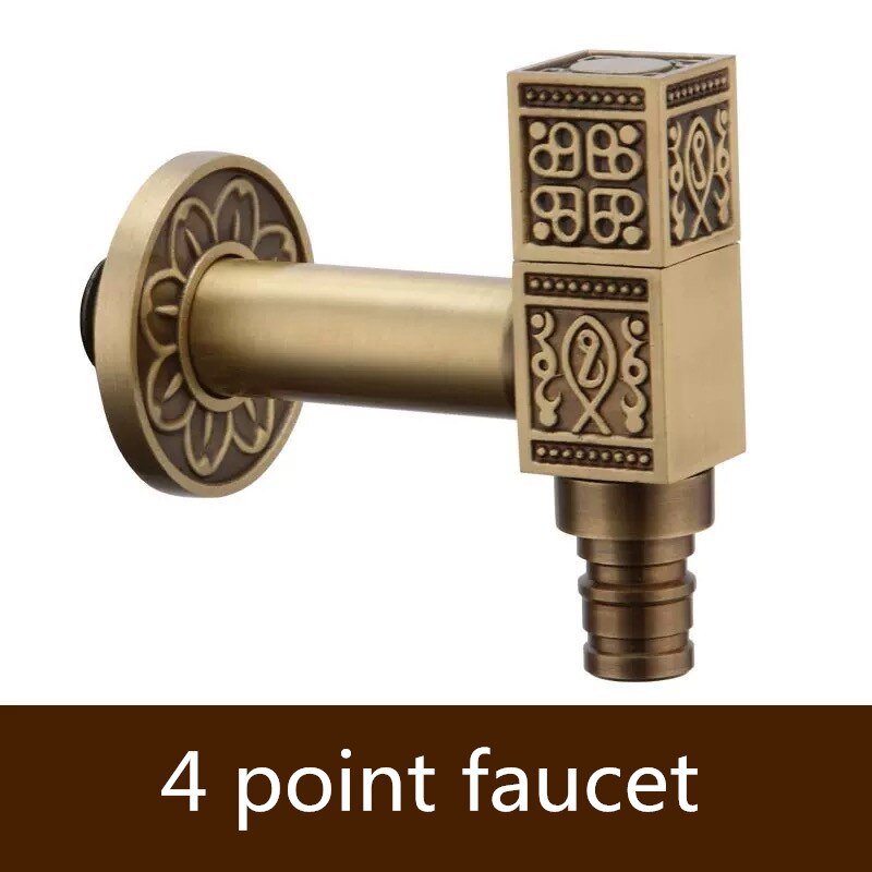 Bathroom Bibcock Antique Brass Carved Pattern Wall Mount Single Cold Retro Taps Outdoor Garden Washing Machine Mop Toilet Faucet: C-02