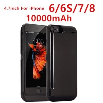 10000 mAh ładowarka Case dla iPhone 7 6 6s 8 Plus telefon ładowania baterii skrzynki pokrywa dla iPhone 5 SE 5S 5C Power Bank Case: 6 6s 7 8 Black