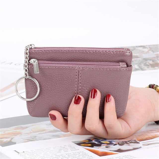 Neue Frauen Brieftasche Mini PU Leder Weibliche Geldbörse Karte Halter Kurze Geldbörse Geldbörsen Kleine Geldbörse Zipper Keychain tasche: purple-Size 1