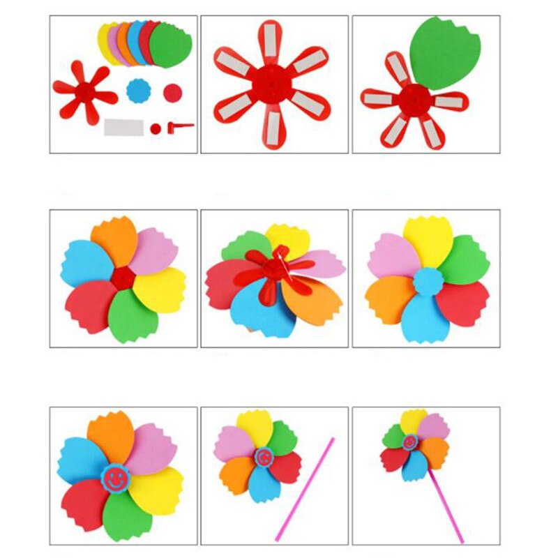 EVA molino de viento DIY dibujos animados artesanías juguetes para niños hechos a mano molinete de