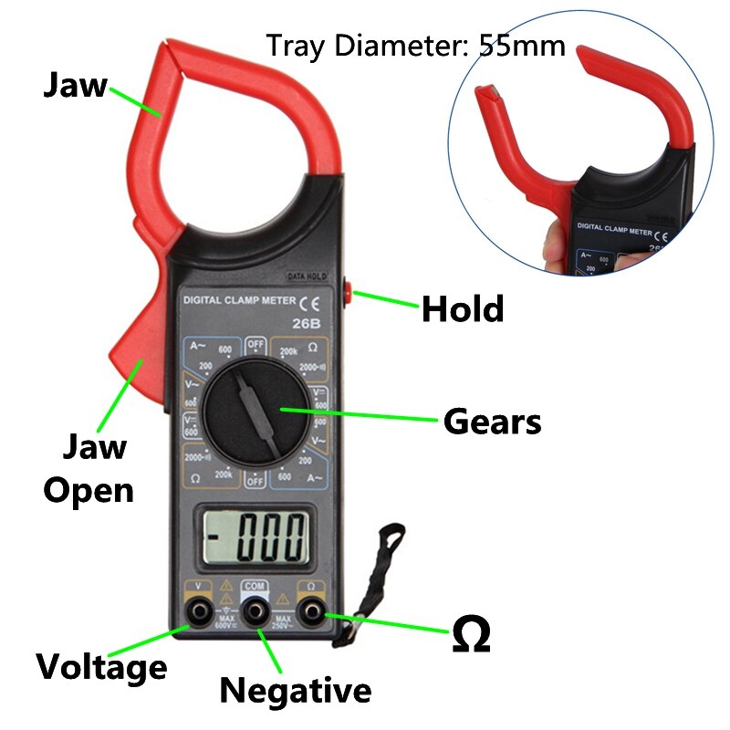 Urijk 600V 600A 2000kOhm Handheld Pocket Clamp Meter Digital Multimeter Ammeter Voltmeter Ohmmeter Electrical Measuring Tool