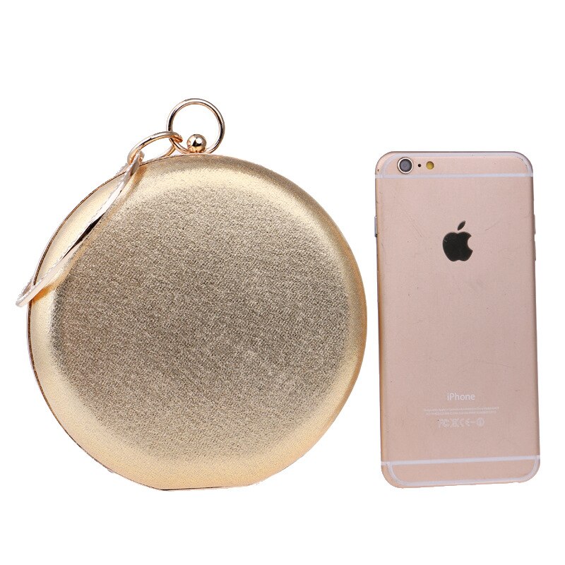 Sacs à main avec anneau et diamants pour femmes, pochette de soirée à poignée ronde, sacs à bandoulière à chaîne pour femmes, sac en argent pour maquillage circulaire de fête