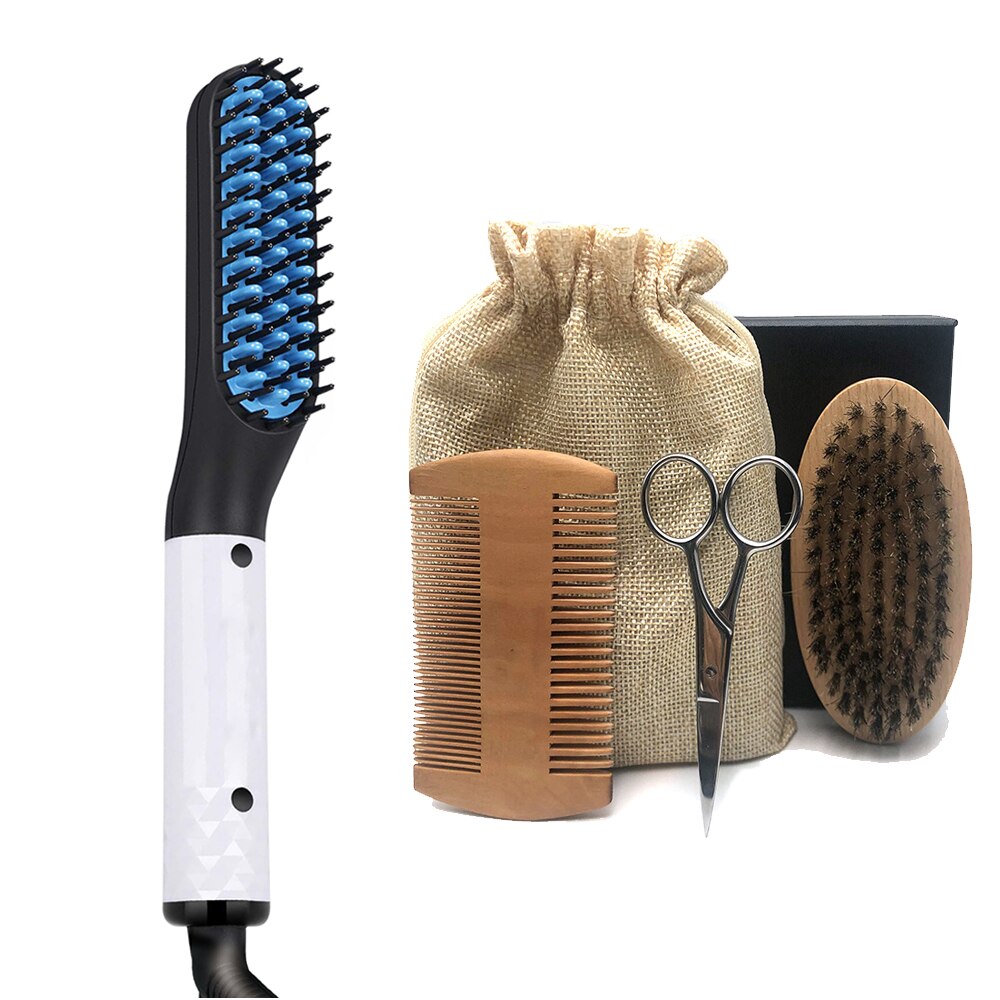 Peine para mujer, cepillo alisador de barba con bolsa de , juego de peines para el pelo, herramientas de peinado multifuncionales de calentamiento rápido: Blue Set / EU