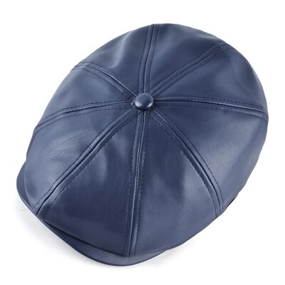 TQMSMY Retro Octagonal sombreros para hombres boinas imitación cuero sombrero casual gorra con visera planas gorras de invierno para hombres: Azul