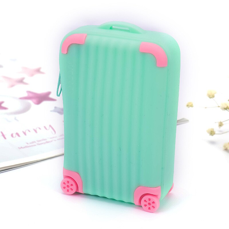 Silicone Large Capacity Coin Purse Children Suitcase Card Bag Waterproof Small Fresh Soft Zipper Storage Bag: green