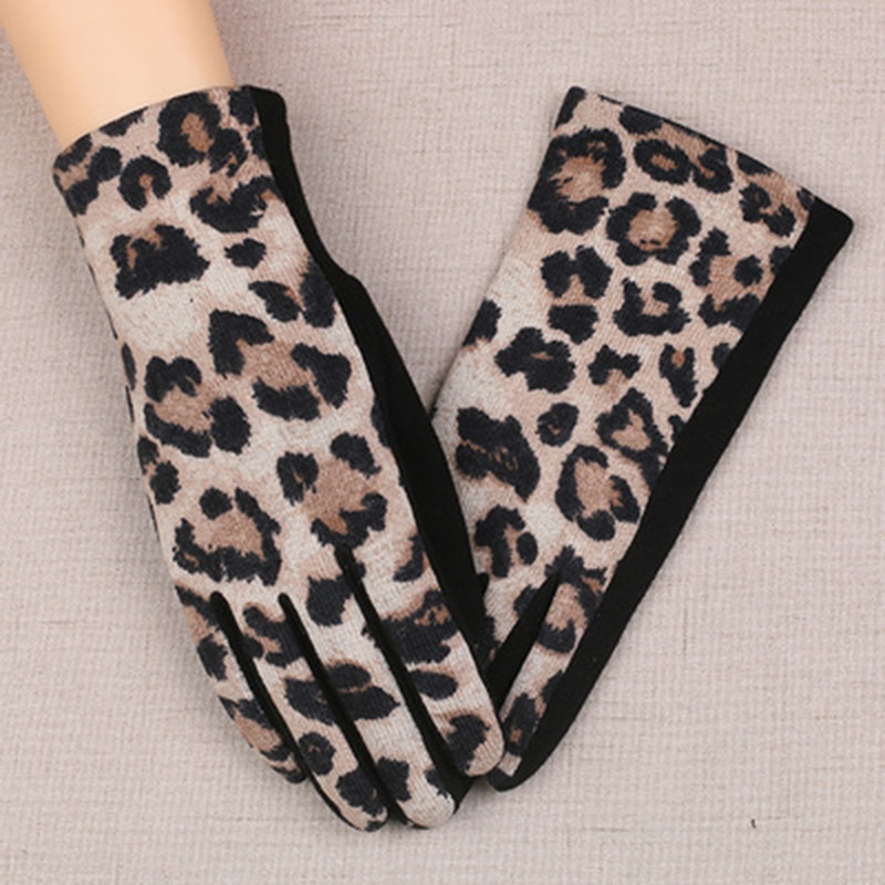 Kvinders vinter leopard handsker tynde kashmir varme fuldfinger touch screen handsker kvindelige uld varme  k11 #39