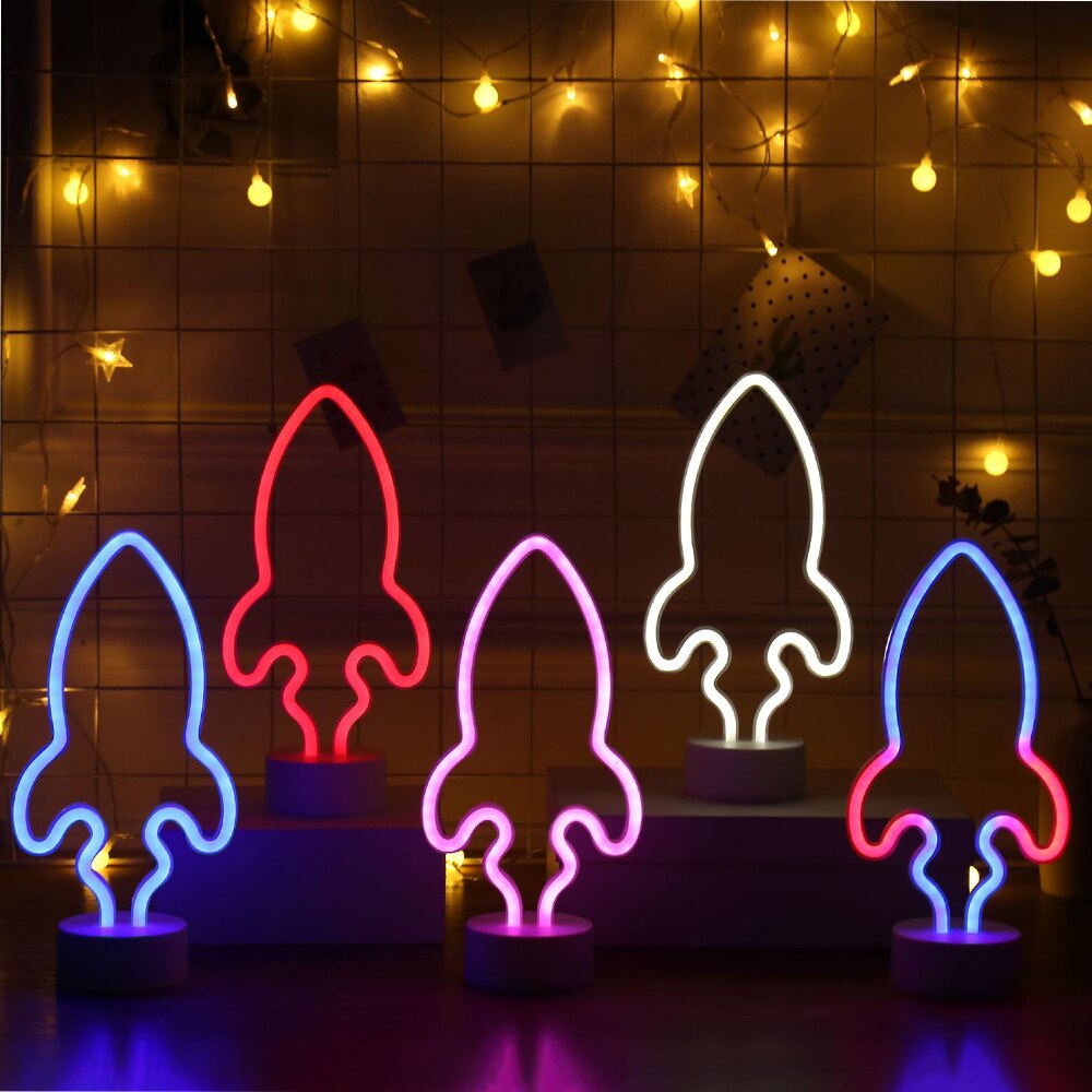 Rocket Vorm Led Neon Licht Twee-Kleur Neon Light Wanddecoratie Party Bruiloft Decoratie Kerst Cadeau Neon licht