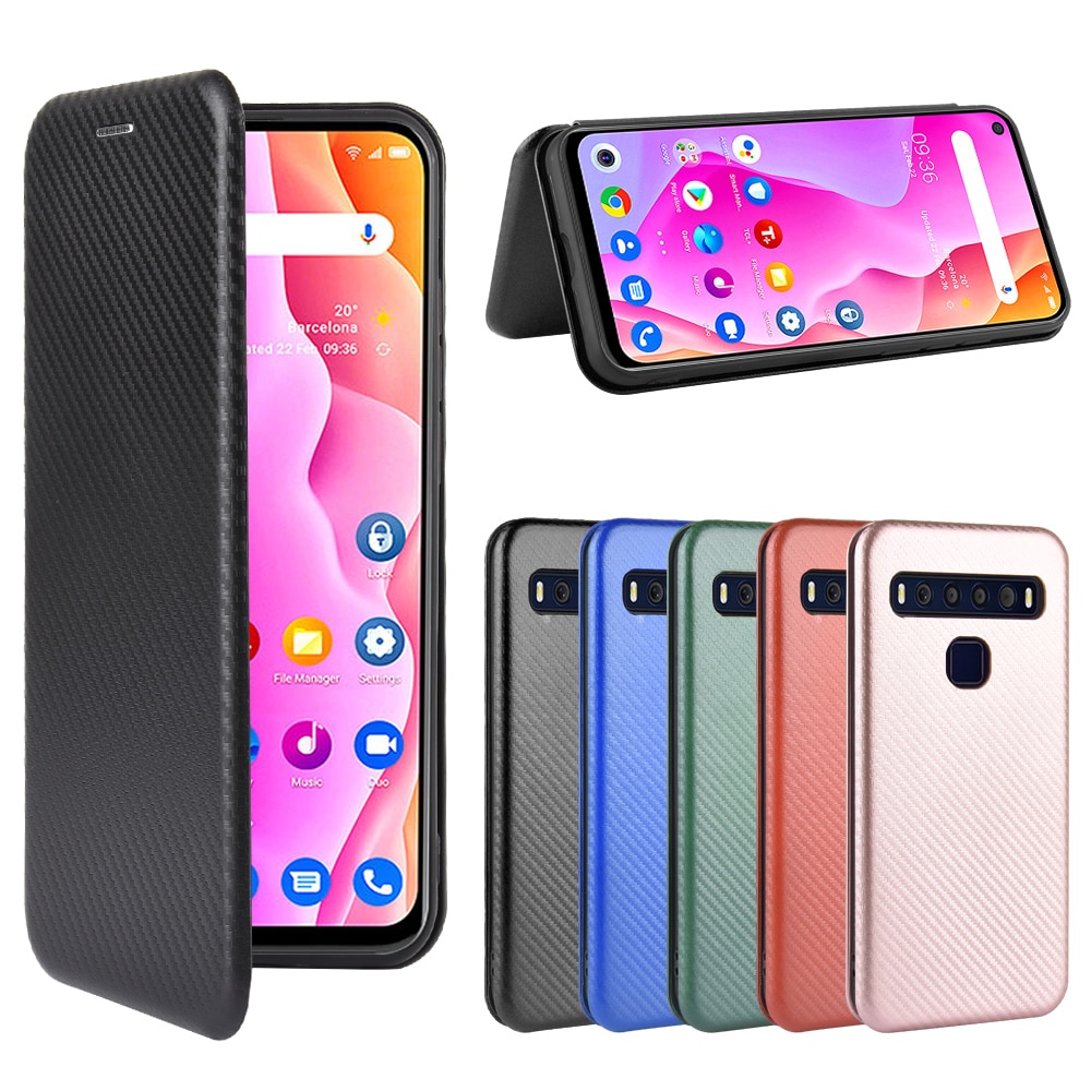 Voor tcl 10l hoesje voor tcl 10l hoesje koolstofvezel flip lederen hoesje voor tcl 10l business magnetische portemonnee kaartsleuf slanke hoes 6.53 "