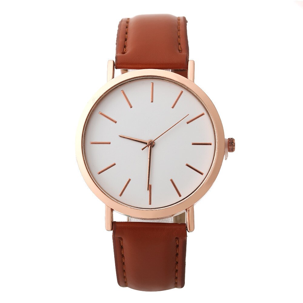 Simples Moda Mulheres Pulseira de Couro Relógio Analógico Casual Ladies Watch Quartz Rodada relógios de Pulso Relógio Feminino relogio feminino: Marrom