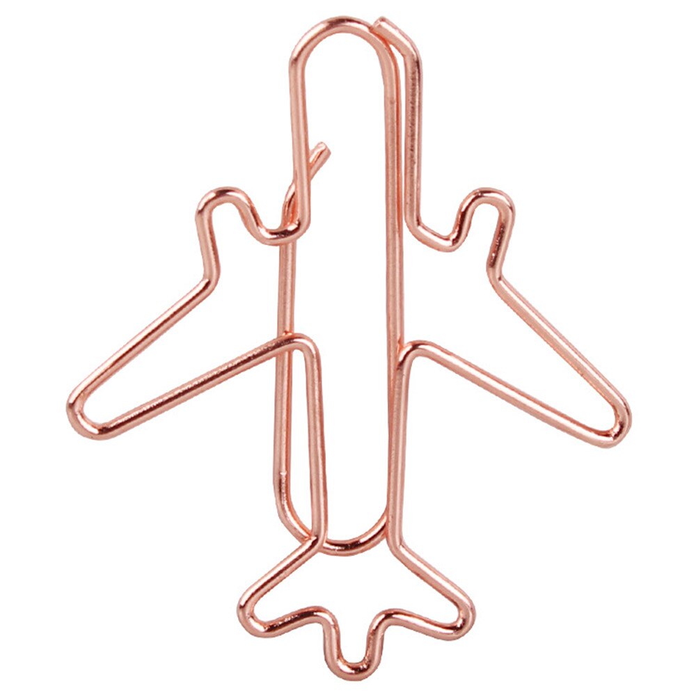 12pcs/set Rose Gold Airplane Shape Metal Paper Clips Escolar Bookmarks Memo Clip Binder Clip Stationery Book Note Decoration