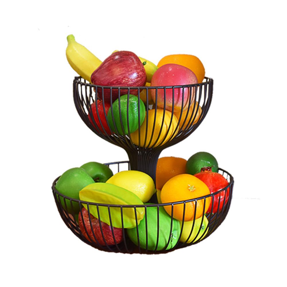 Smeedijzeren Dubbele Laag Fruitmand Metalen Fruitmand Ijzer Opslag Mand Lade Voor Snack Fruit: Round