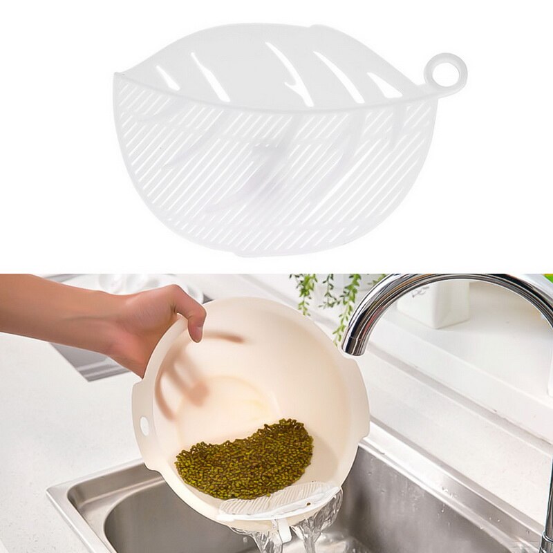 Risvask filtrering baffel sigte bønner ærter vask filter afløb bord ris rengøring si filter gadget køkken gadgets: Hvid