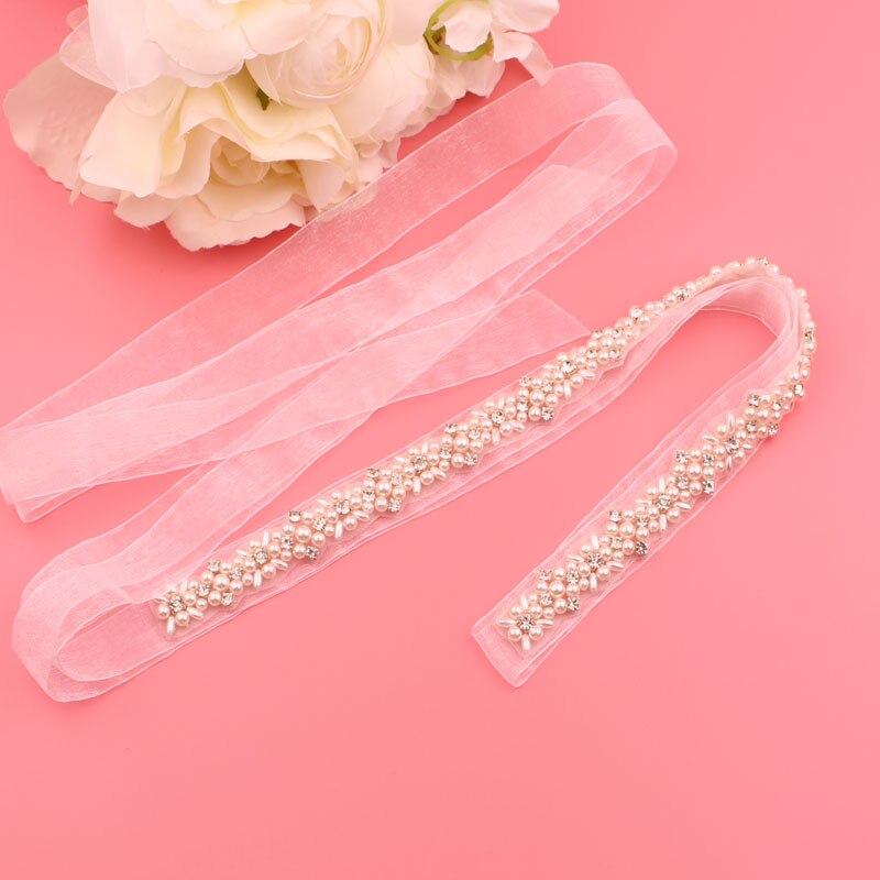 Trouwjurk Riemen Dames Riemen Dubbelzijdig Linten Bruidsjurk Riemen Bruiloft Riemen: pearl white