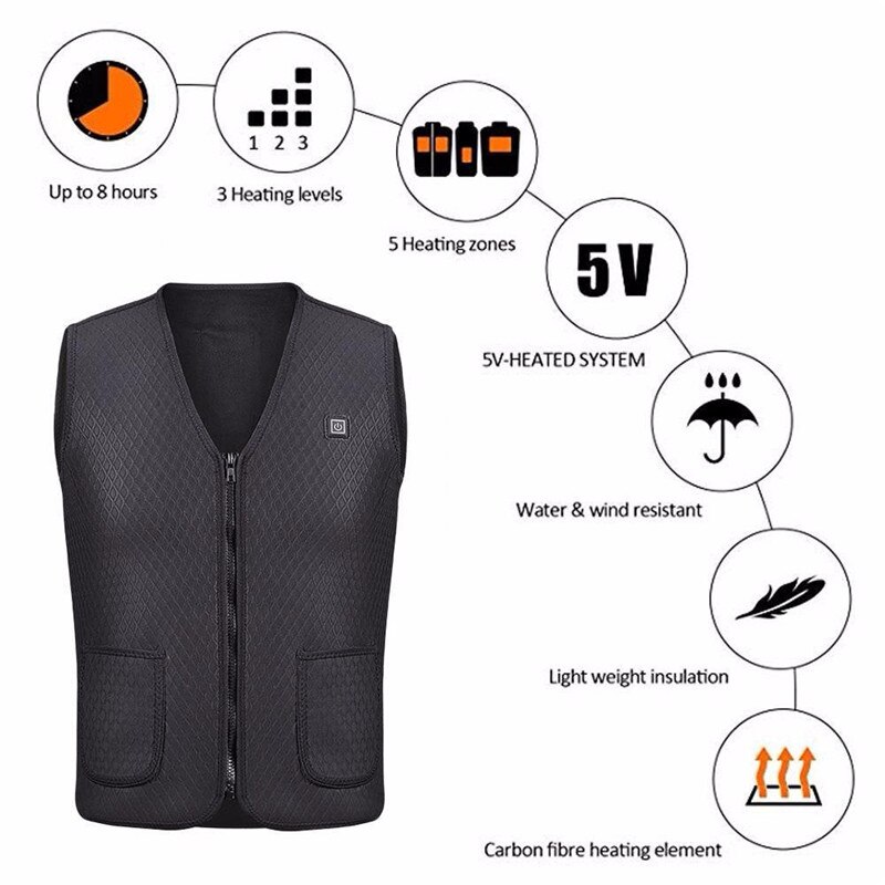 Practial Mannen Vrouwen Outdoor USB Infrarood Verwarming Vest Jas Winter Flexibele Elektrische Thermische Kleding Vest Vissen Wandelen