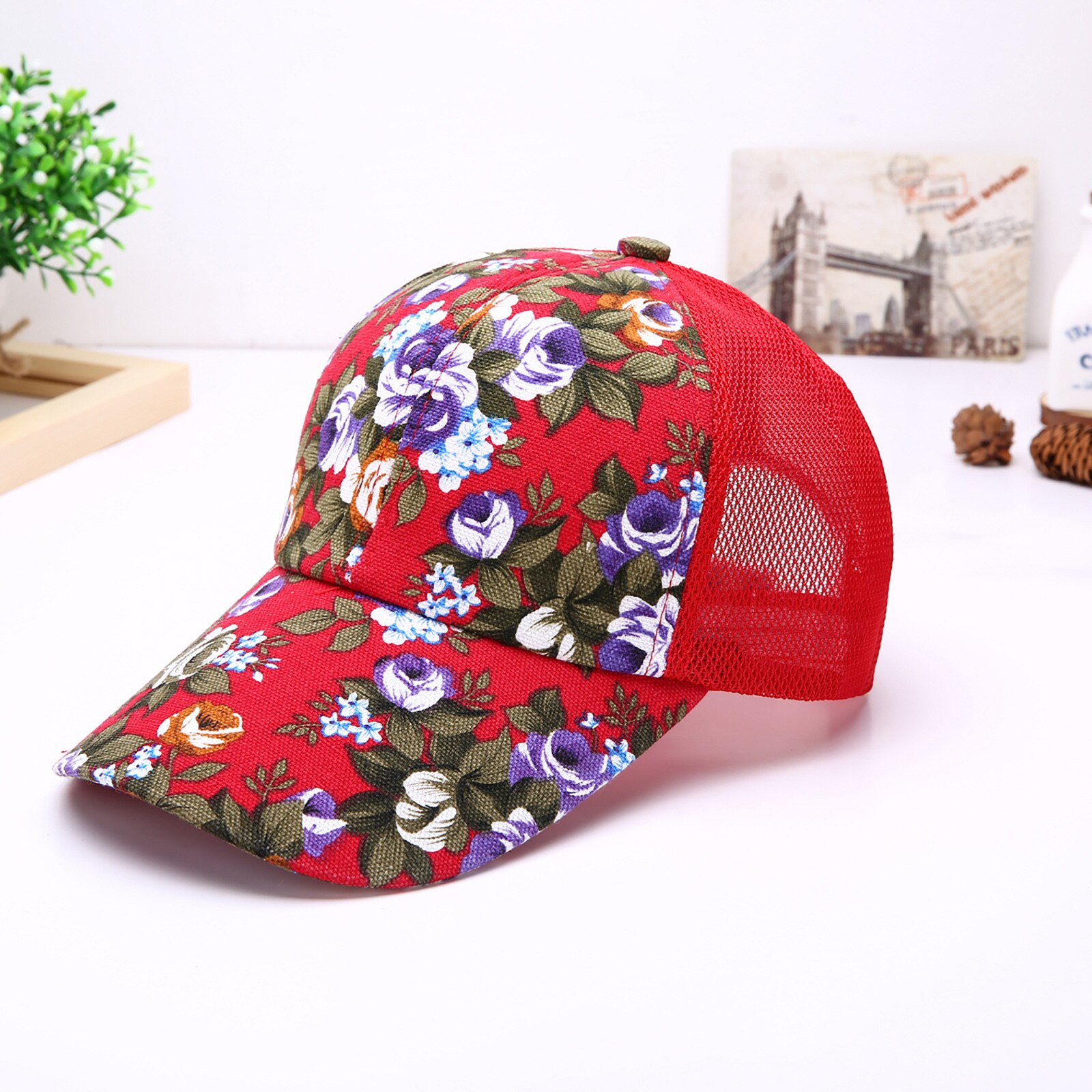 Floral Cap For Women Printing Mesh Breathable Baseball Caps Hat For Golf Fishing Mum Hats: Red
