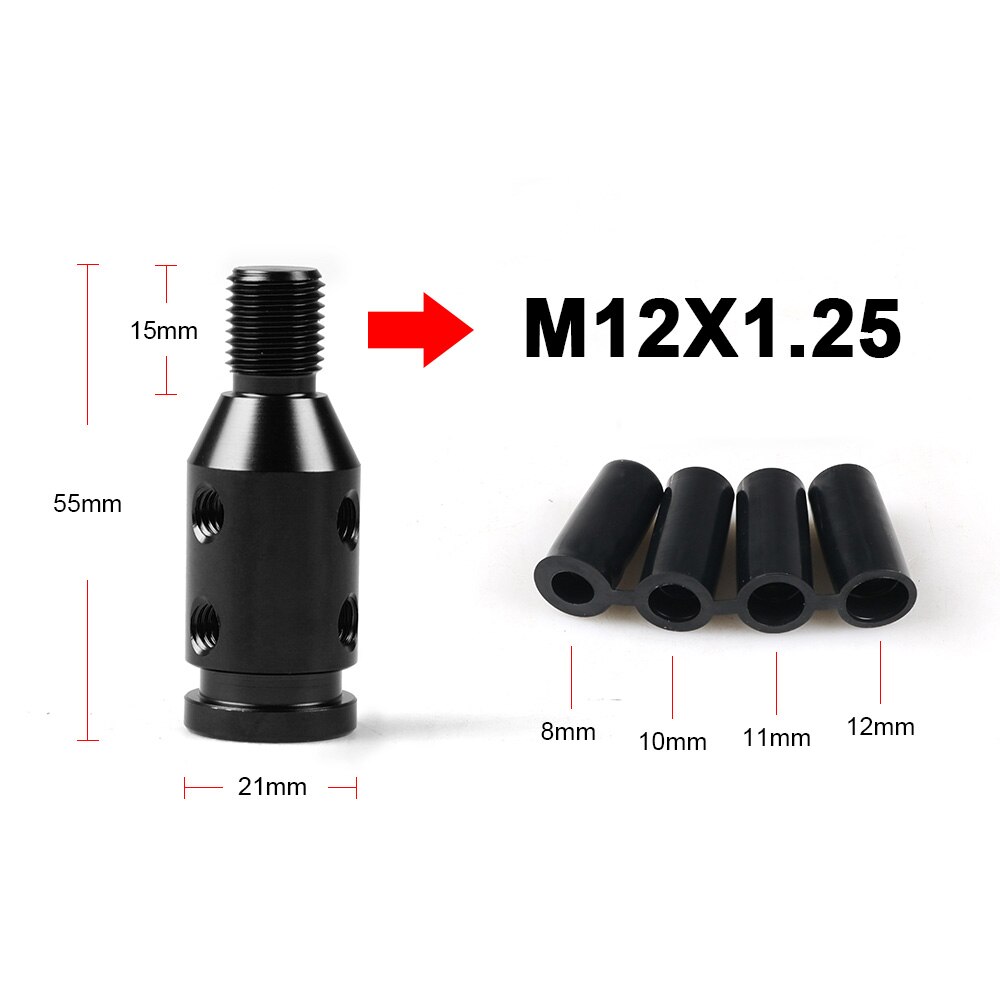 Adaptador Universal de pomo de cambio de marchas Manual para coche, palanca de cambios sin rosca, aleación de aluminio, rosca M10x1.5/M12x1.25:  Black-12x1.25