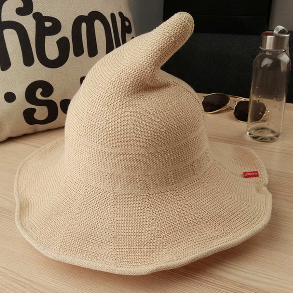 Womens Witch Hat Knitted Cap Halloween Party Masquerade Cosplay Costume -MX8: Beige