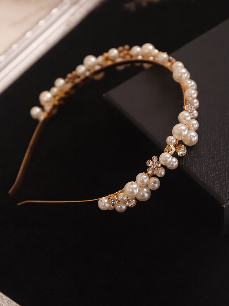 Vintage bröllopskrona guld pärla strass brud pannband kvinnor huvudbonad lyx huvud smycken brud håraccessoarer