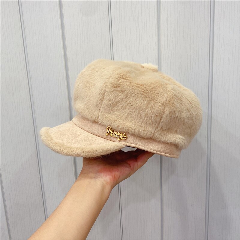 Sombrero de boina peluda para mujer y niña, gorro informal grueso y cálido, para artista francés, Otcagonal: Khaki
