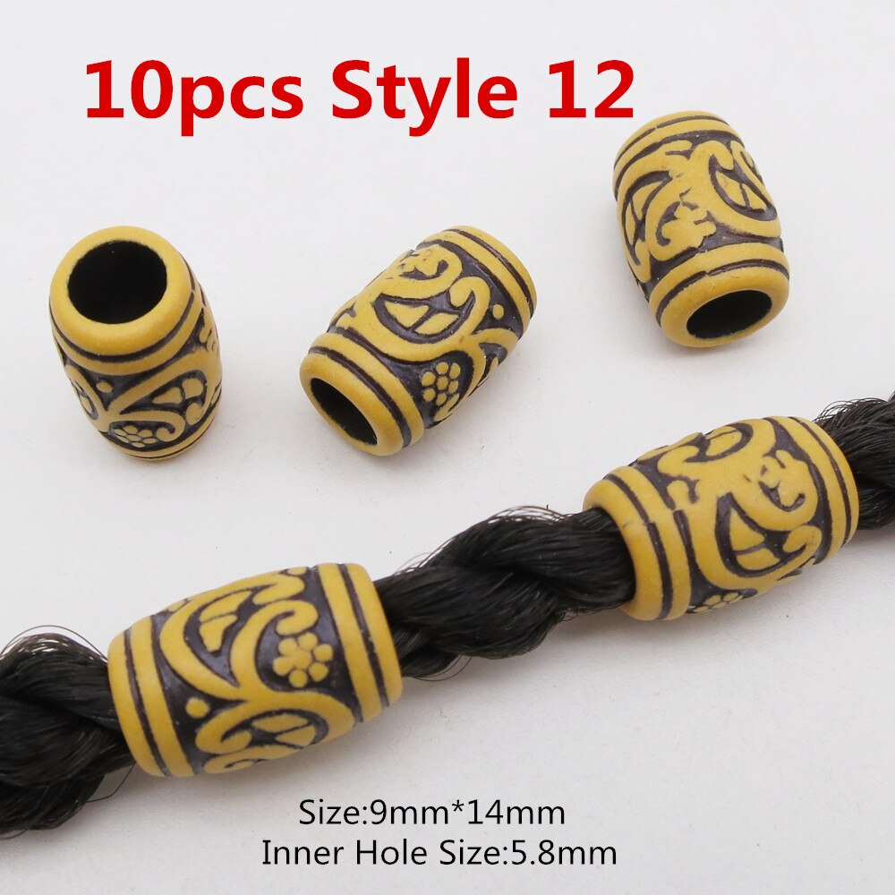 10 stk hår smykker flet ringe dekorationsvedhæng dreadlocks skæg perler ringe imiteret træ plastik perler tilbehør: 10 stk stil 12