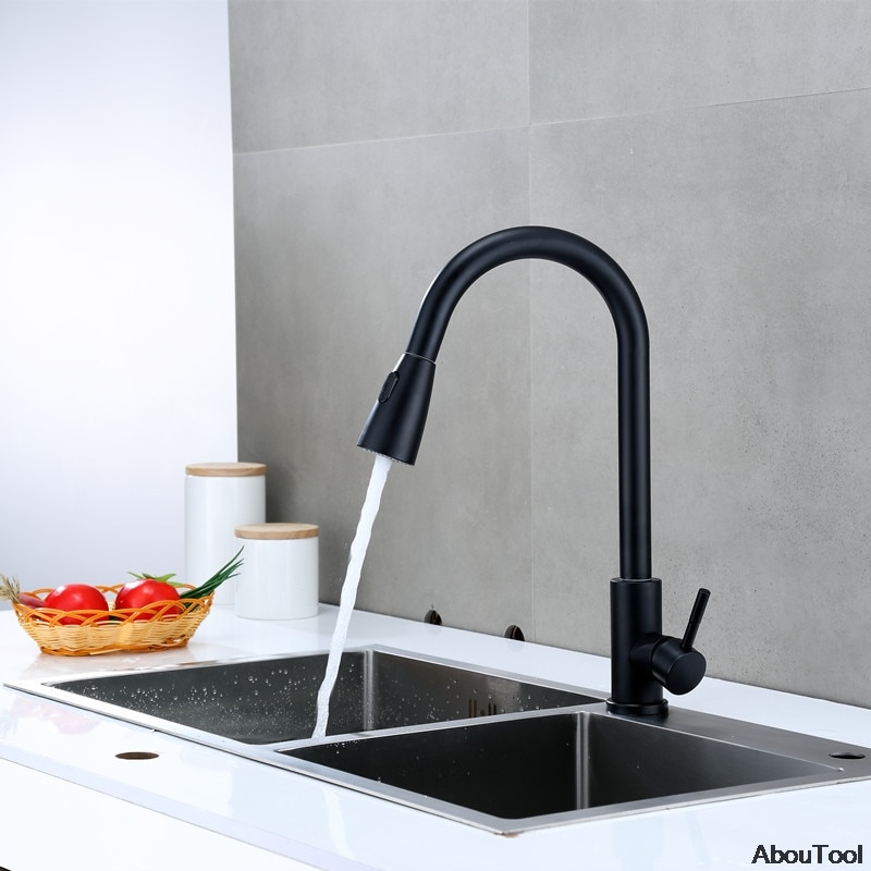 Keukenkraan, zwarte metalen hoge wastafelkranen, koudwaterkraan, torneira roestvrijstalen badkamerkraan, wastafelkraan, waskraan, huis