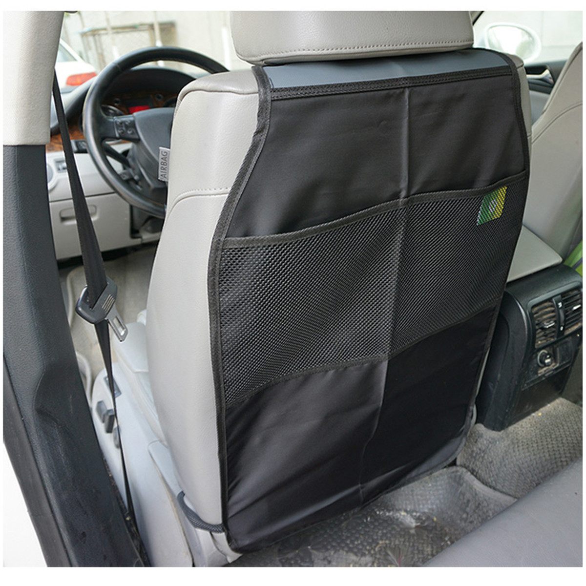 2x Car Back Seat Kick Mat w/ Storage Bag Back Protector Cover Keep Clean Scuff Dirt Protect Black Anti Kid Children Kick Pad