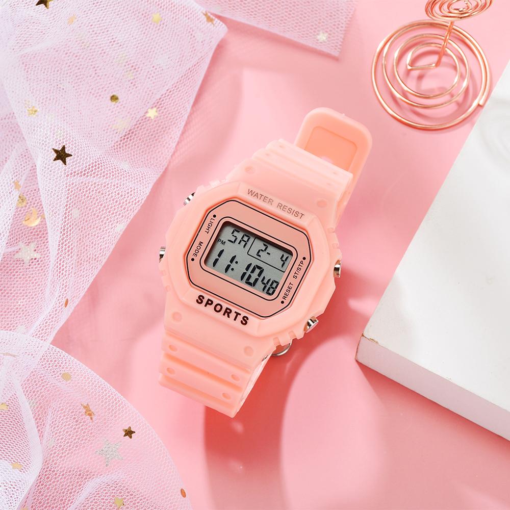 Mode Mannen Vrouwen Casual Sport Horloges Outdoor Led Kids Horloge Waterdicht Jongen Meisje Horloge Vierkant Horloge Montre Femme: Roze