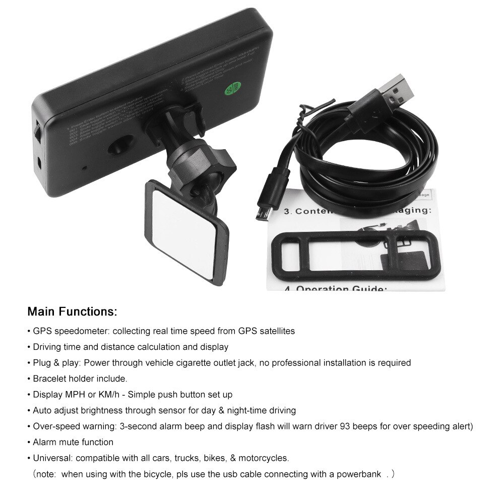Universal digital bil gps hud hastighetsmätare hastighetsdisplay körsträcka inspelare km / h mph överhastighetslarm för cykelmotorcykel