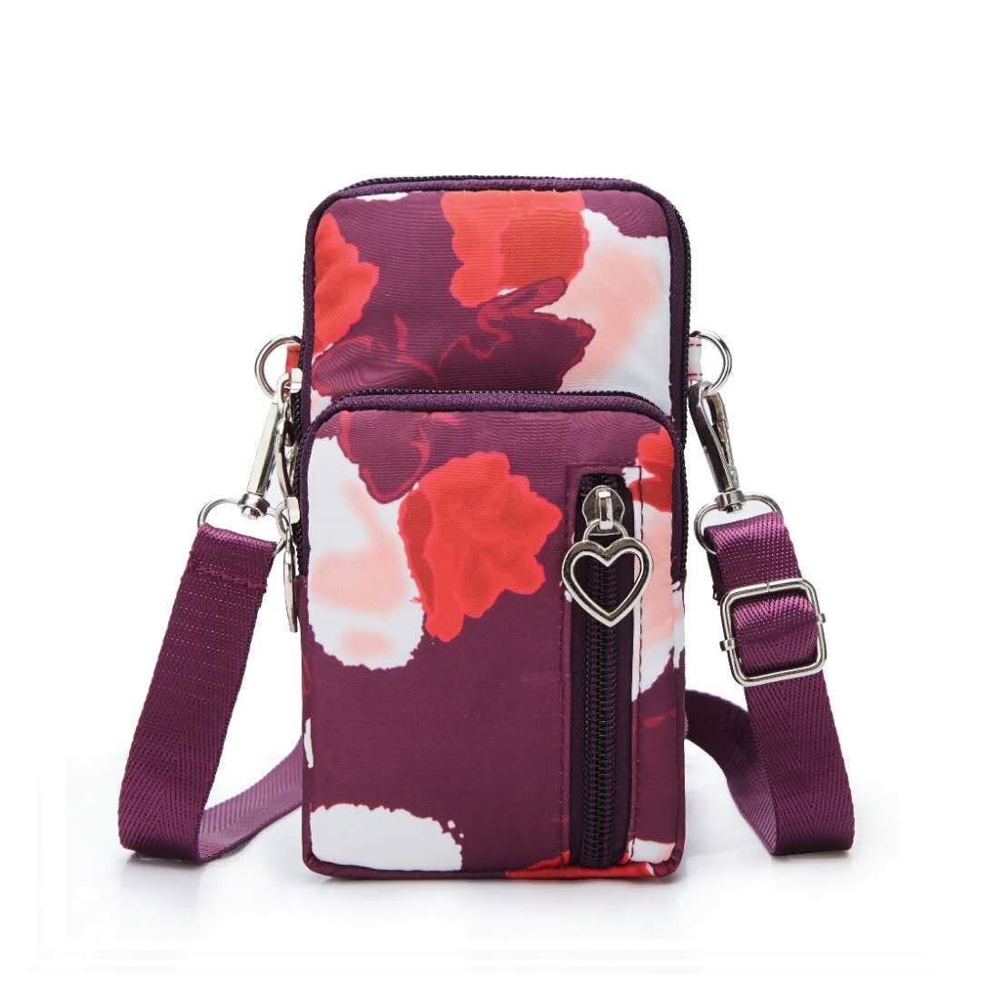 You Se-bandolera pequeña para mujer, bolso de hombro multifunción, Diagonal, para teléfono móvil, auriculares para el exterior, bolsa de brazo deportivo: Large red flower