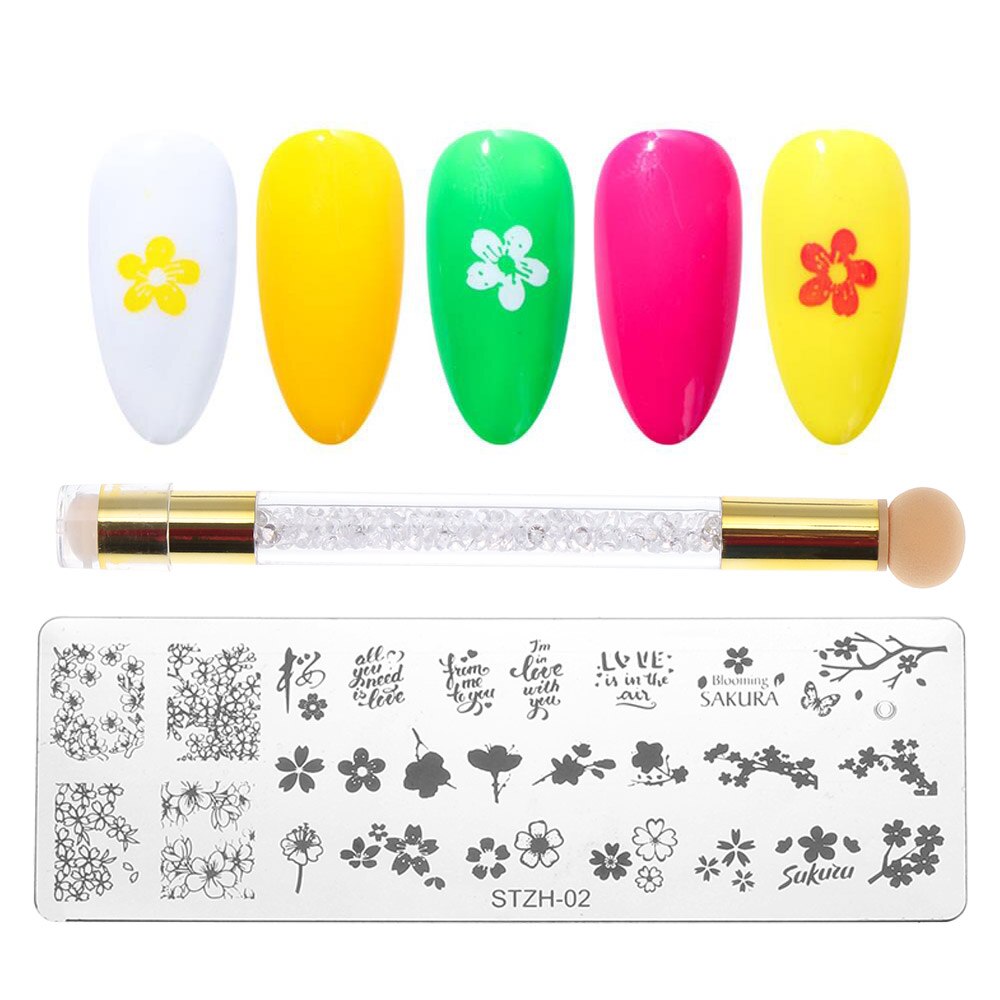 1 Set Geometrie Dieren Nail Designs DIY Nail Art Stamp Stempelen Template Bloem Manicure Image Plaat Stencil Met Spong pen: STZH-02