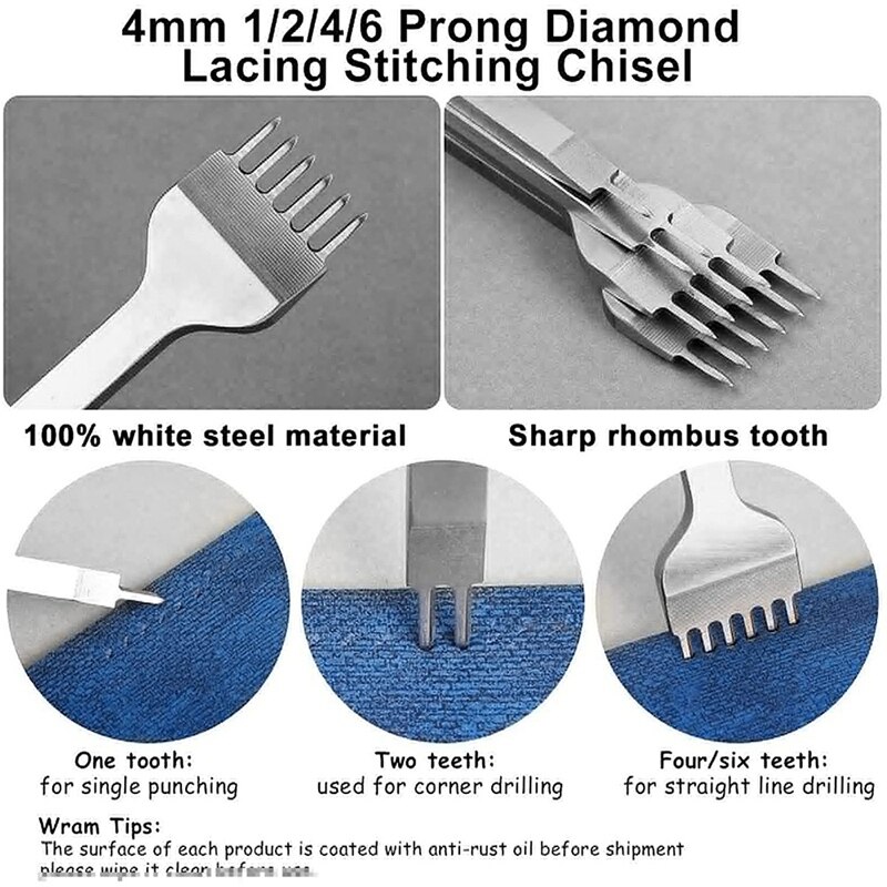 Leather Sewing Awl Kit, Stitching Leather Craft Awl With Needles,DIY Lacing Stitching,Chisel Leather Sewing Waxed Thread