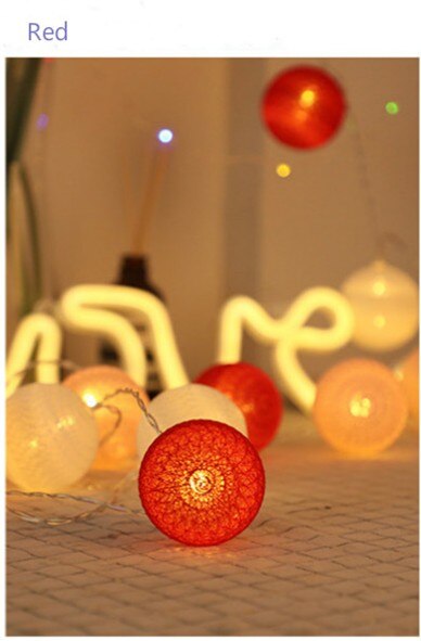 Cotton Ball led Light string 10/20/40led lights battery Pink Girl Fairy Garland and Christmas Wedding Decoration DIY: red / 3M 20LED