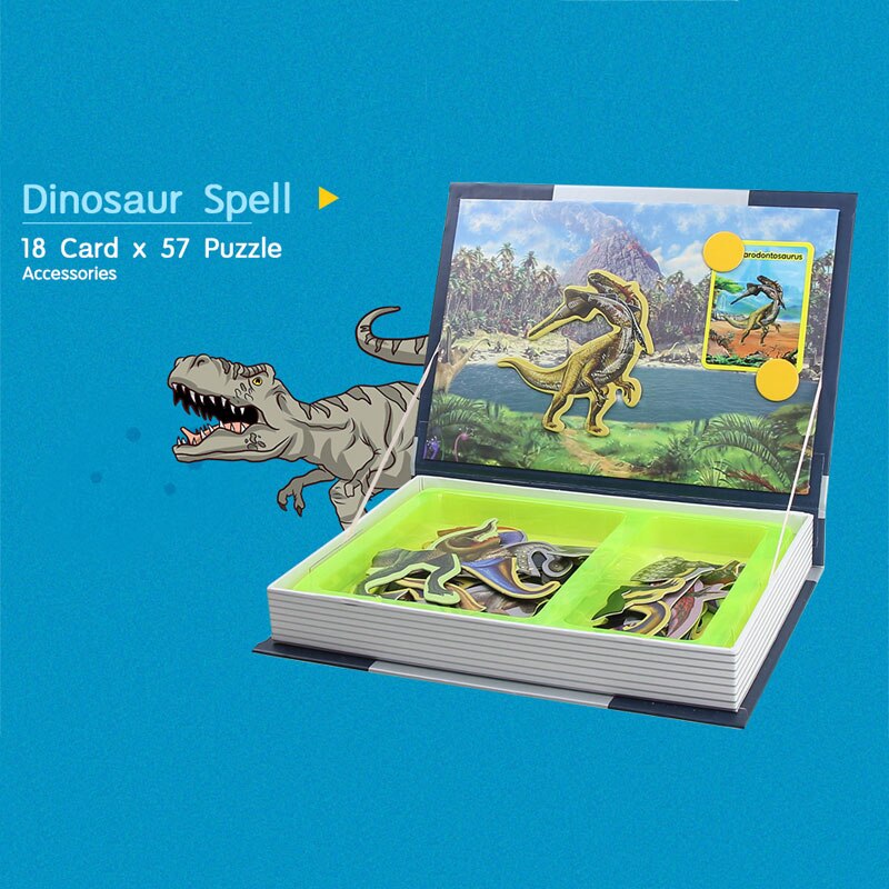 Intelligente dei bambini Libro Magnetico 3D Puzzle Puzzle Brain Training Del Gioco Giocattoli Educativi per I Capretti Libera Il Regalo di Natale del Giocattolo: Dinosaur