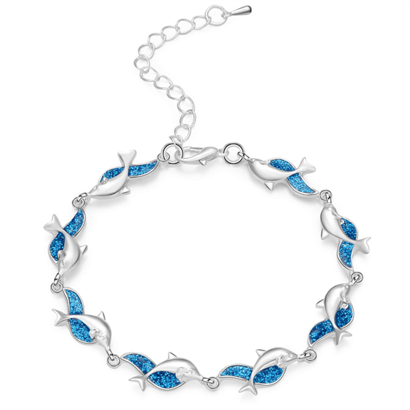 Zomerse stijl dolfijn blauwe vuuropaal zee armbanden voor vrouwen boho dieren armband strand oceaan sieraden bijoux femme: B052