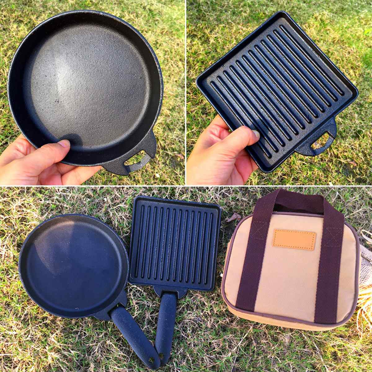2pc löstagbara stekpannor för stekpanna utomhus järn non-stick campingkokkärl grill spisgryta set med bärbar bärväska