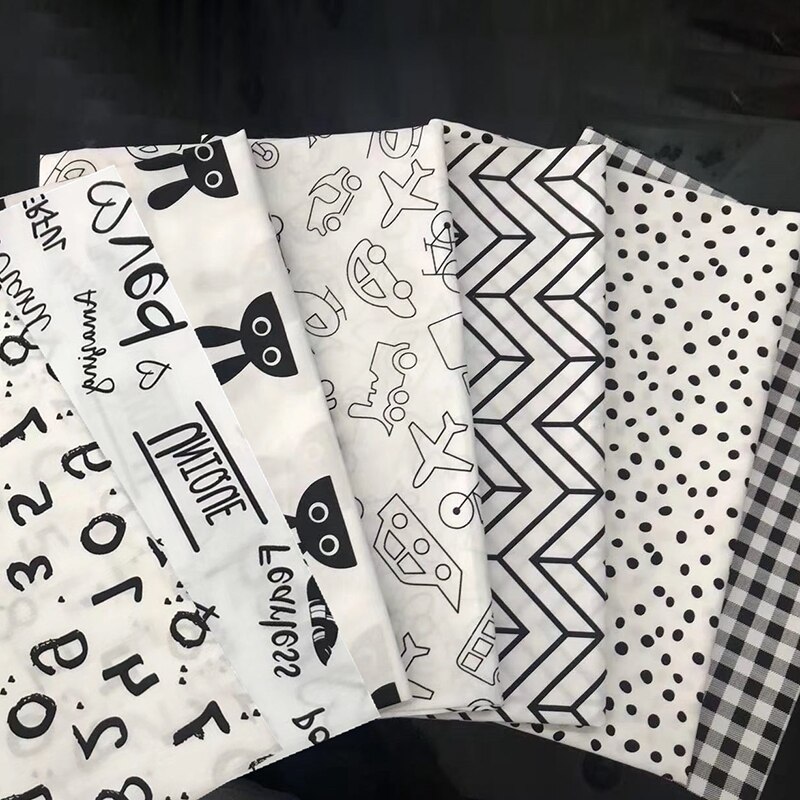 7 stk/sæt syudstyr multifunktionelt nordisk sort hvid patchwork stof print gør-det-selv håndlavet tilbehør bomuld husholdning
