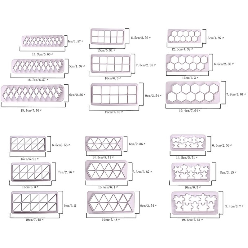 3 stuks vierkante geometrische uitstekers fondant koekjesvorm geometrie cakevorm fondantvorm taartdecoratiegereedschap bakken 6 ontwerpen
