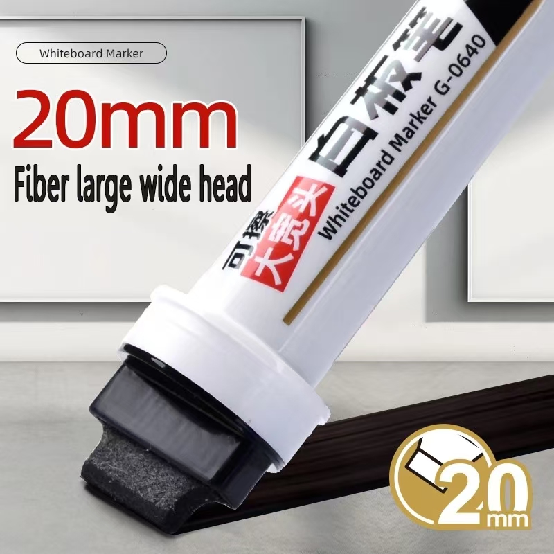 20mm extra grande capacidade cabeça larga apagável tinta-automática marcador de quadro branco escritório papelaria caneta de placa à base de água