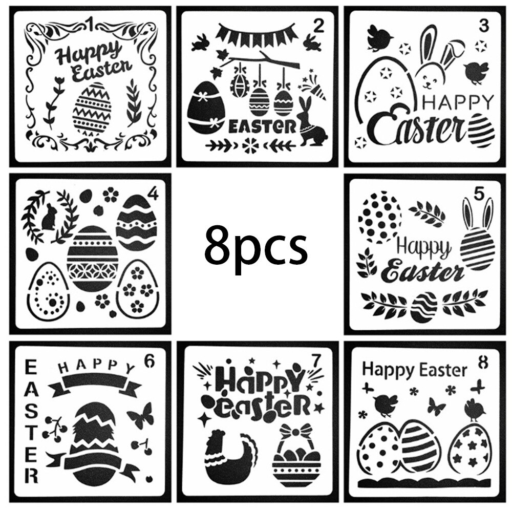 1Set Easter Stencils Happy Easter Skeleton Sketchpad Patterns Painting Template Decorative Reusable for Kids