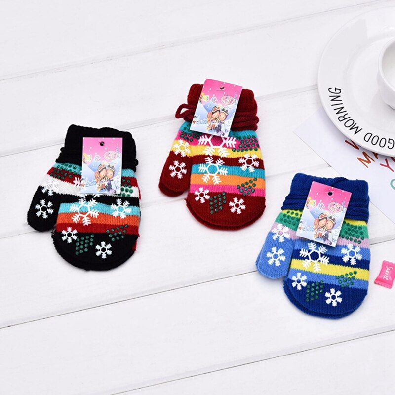 Gants tricotés en laine pour enfants | 1 paire, à motif de flocons de neige, gant doux, gant et épais pour hiver, de noël, couleur aléatoire