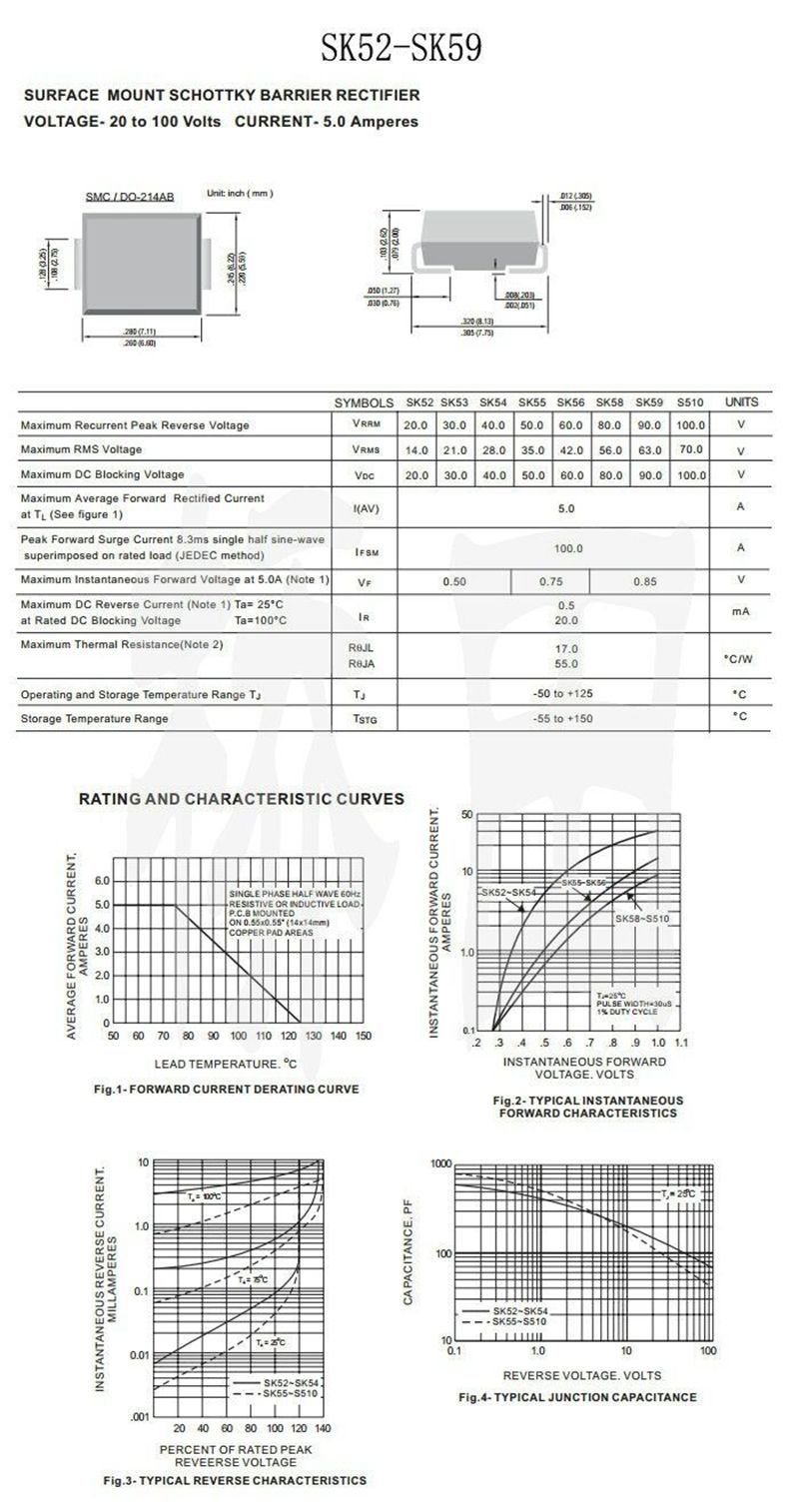 Aexit Diodo Schottky SS84-C DO-214AB 40V 8A – Lotto Da 50 Pezzi Per Elettronica E Alimentatori