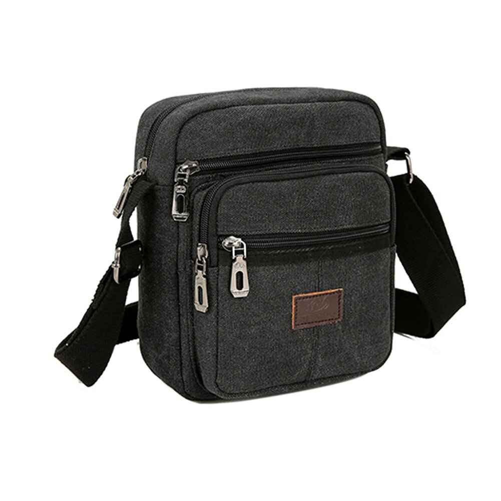 Men Canvas Casual Shoulder Bag Tear Resistant Outdoor Travel Multi Pockets Crossbody Anti Wrinkle Solid Adjustable Strap: Black