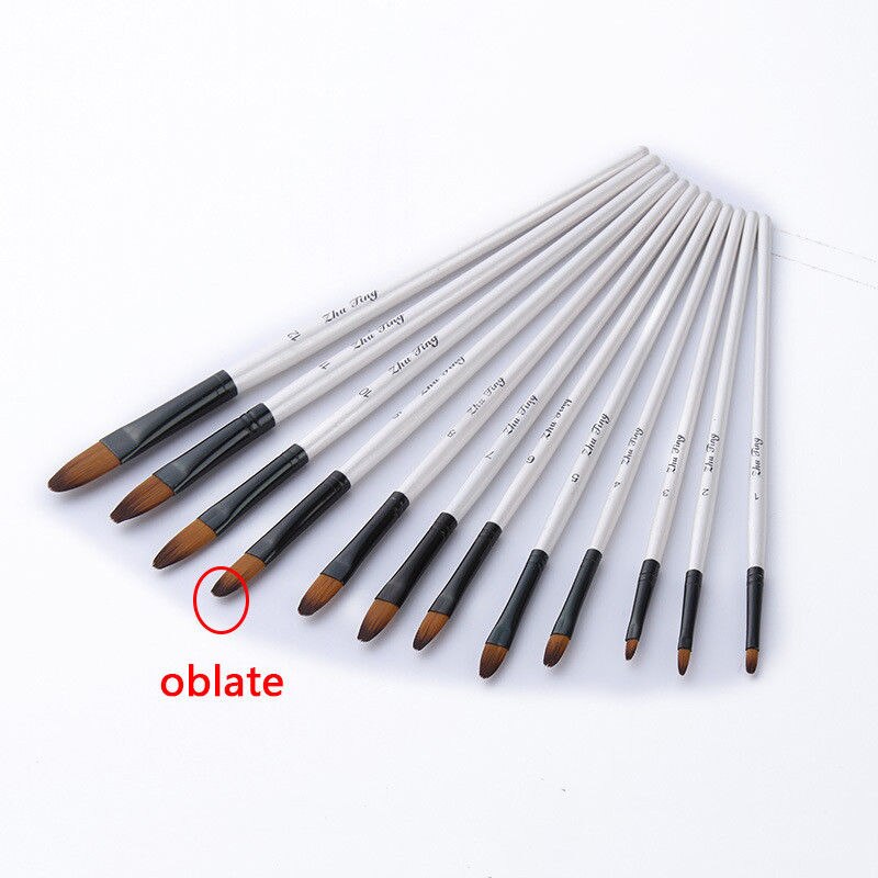 12pcs/set Artist Paint Brushes Set Acrylic Oil Watercolour Painting Craft Art Model Paint By Number Pen Brushes: White oblate