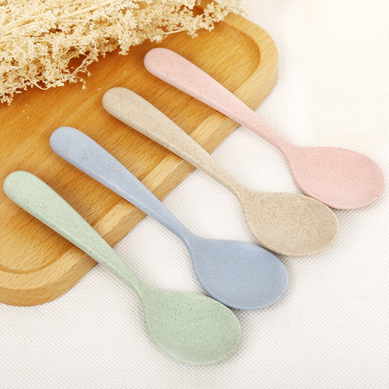 2pcs Baby Feeding Tableware Set Eco-Friendly Wheat Straw Infant Plate Children Dish Dinnerware Kids Anti Training Bowl+Spoon
