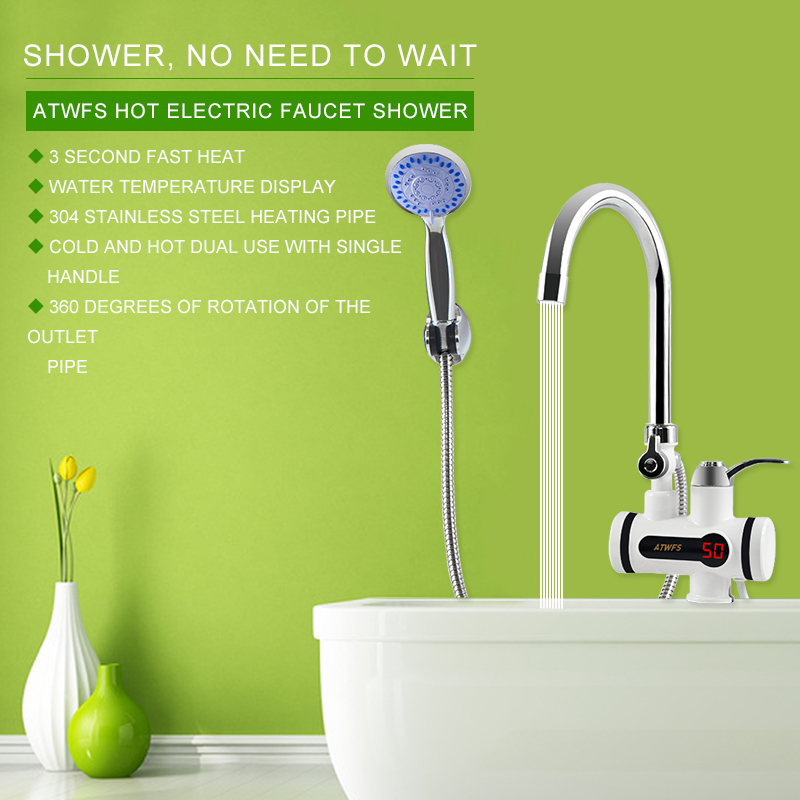 ATWFS 3000 W Durchlauferhitzer, Wasserhahn, Dusche, sofortige elektrische Wasserhahnheizung, Warmwasser für Küche und Badezimmer