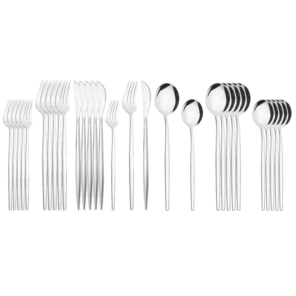 30Pcs White Gold Cutlery Set Stainless Steel Dinnerware Set Knife Fork Spoons Tableware Set Home Kitchen Flatware Silverware Set: Silver