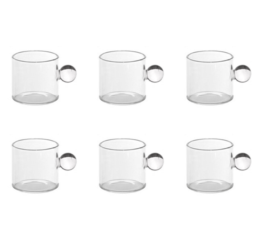 Juego de tazas de té pequeñas para café expreso, cubo de tazas de té de vidrio resistente al calor, decoración de mesa, capacidad de 110ml, 6 uds.: Caqui oscuro