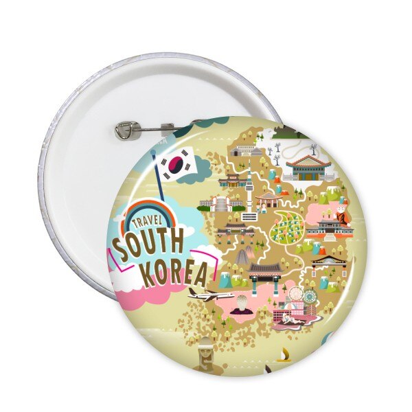 Zuid-korea kaart liefde reizen ronde spelden badge knop kleding decoratie 5 stuks