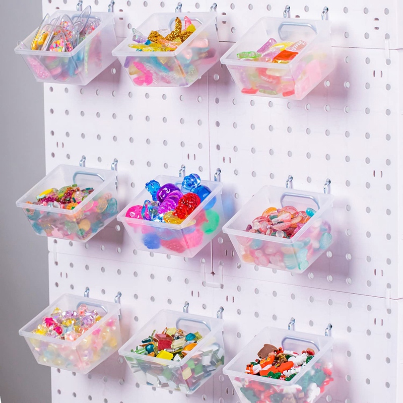 12 Pieces Pegboard Plastic Bins Kit - Pegboard Bins with Hooks - Pegboard Accessories Workbench Bins Fits to Peg Board
